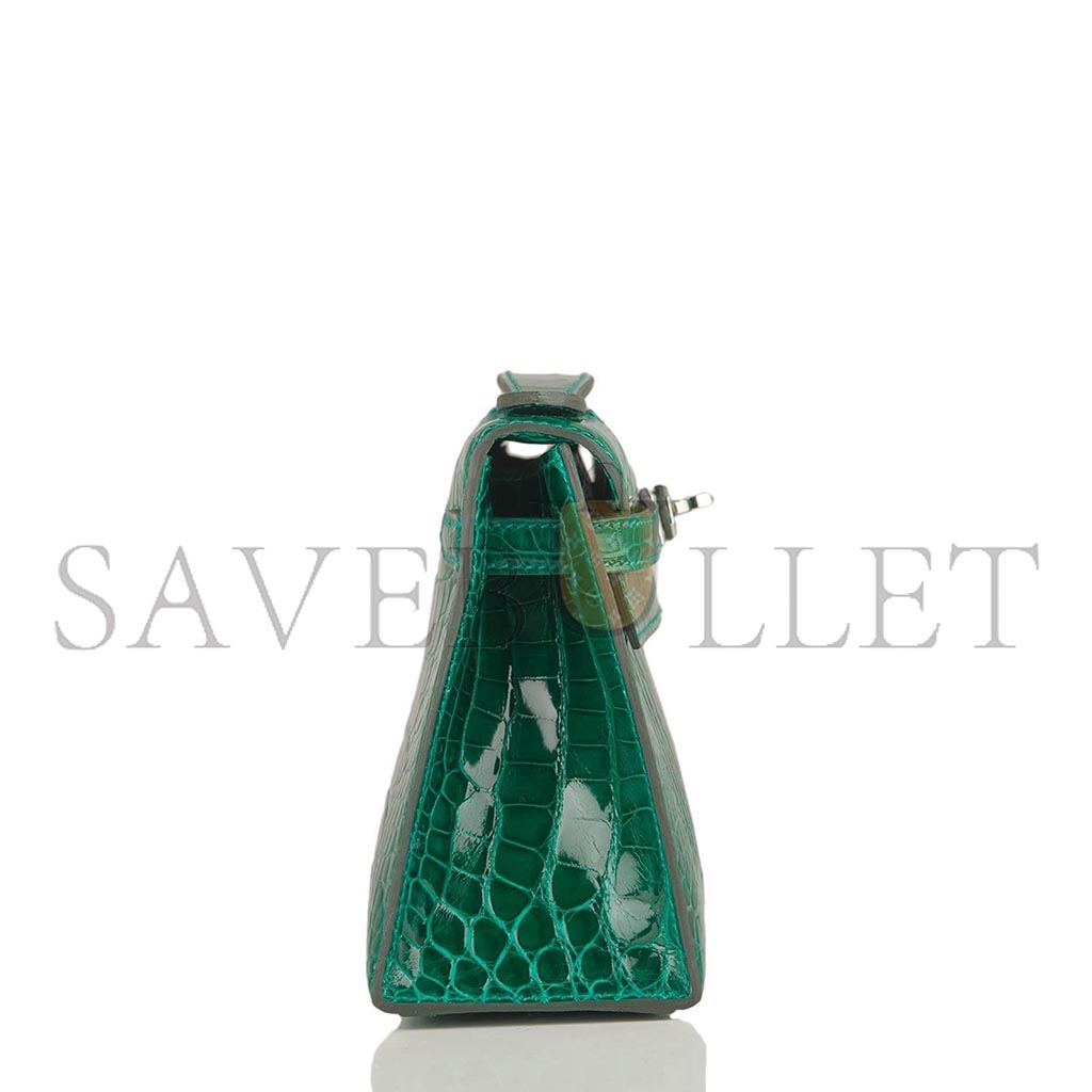 H**mes master emerald shiny alligator mini kelly pochette (22*14*7cm)